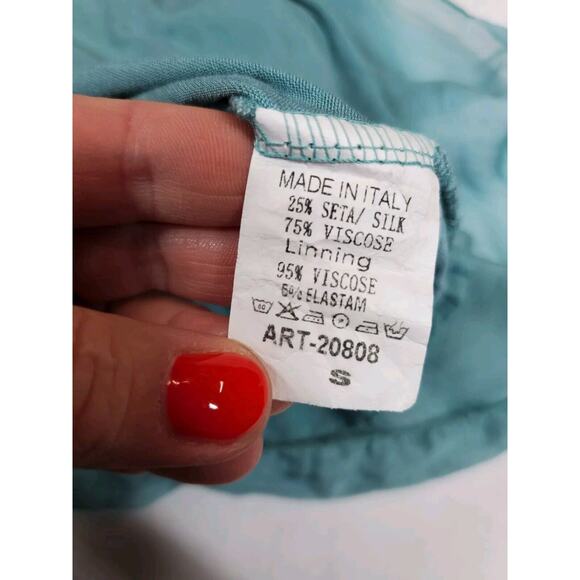 LOLA Made In Italy Womens Top Blue Round Neck Silk Layered Tie Front Flowey - Picture 6 of 9